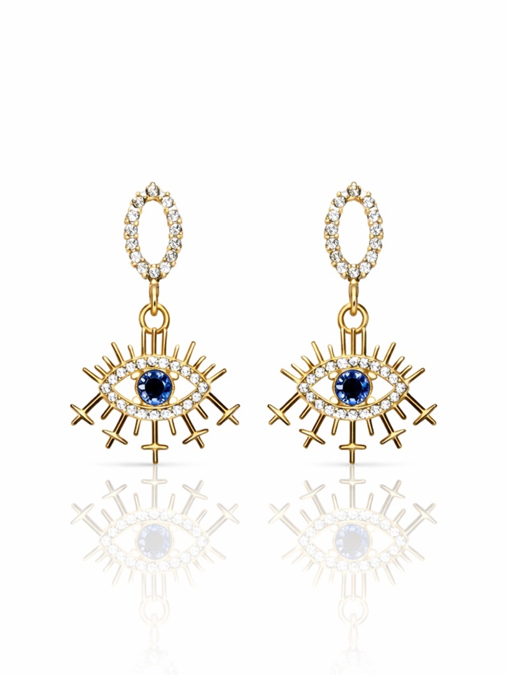 Gold-Tone Blue Crystal Evil Eye Drop Earrings